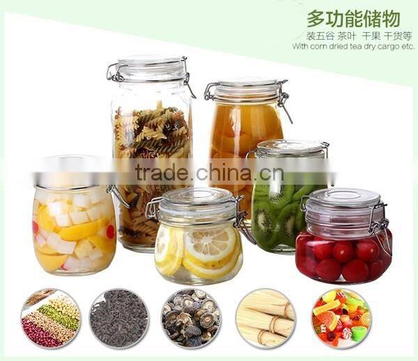 0.5L 0.7L Recycled airtight Round shape glass jar with metal clip top lid for kitchen and food