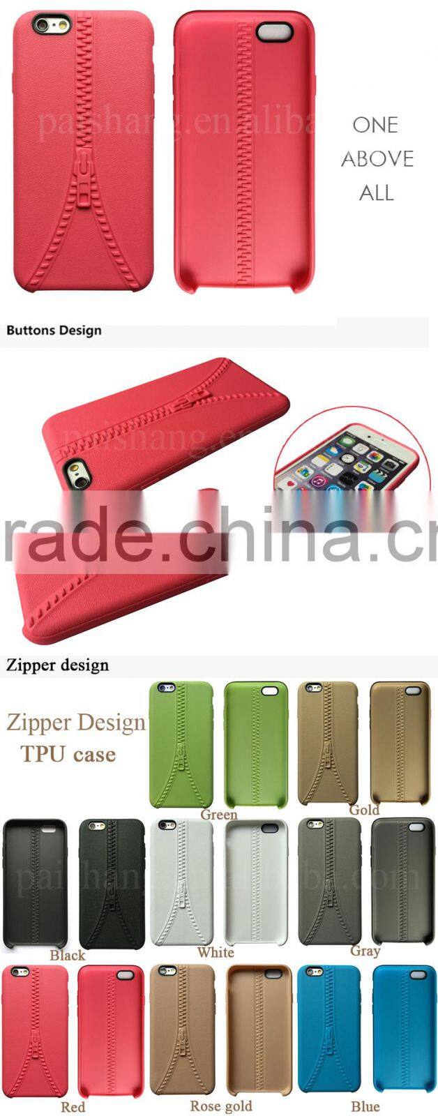 Mobile phone case manufacturer TPU zipper design 8 colors anti-throw back cover for Apple iPhone 6