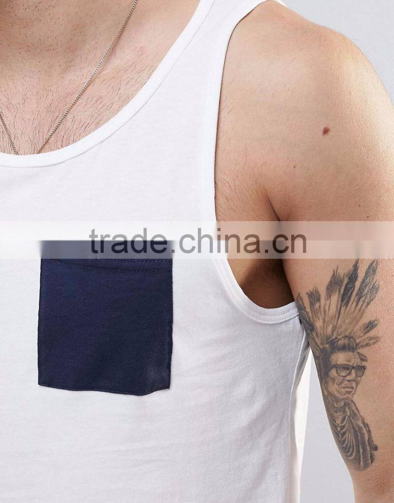 Daijun OEM fashion pocket white summer slim fit mens tank top