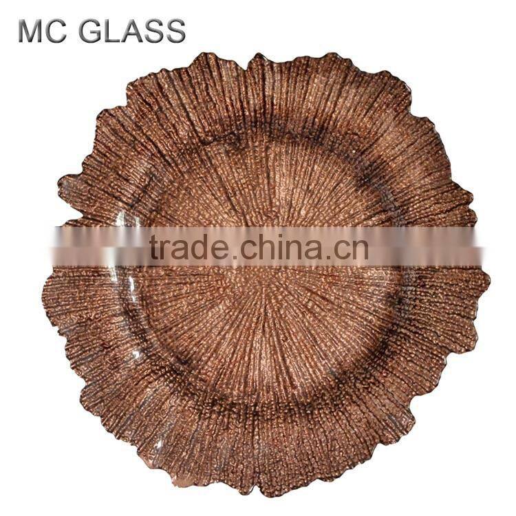 Handmade Wholesale Red Sea Sponge Glass Charger Plates for Wedding Decoration