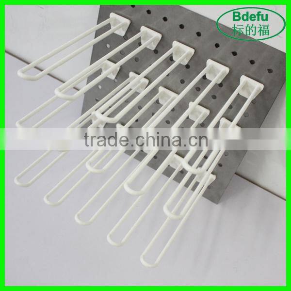 Supermarket White Display Double Wire Loop U Shaped Plastic Pegboard Hook