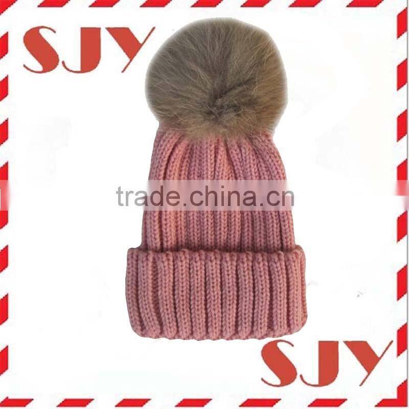 Woman's Real Raccoon Fur Pompom Knitted Slouchy Hat Beanies Cap