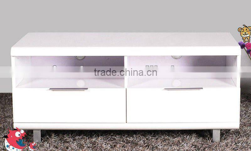 Small Modern TV stand in high gloss finish with two drawers