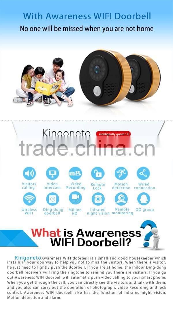 China supplier Intelligent Wifi video intercom door chime with infrared night vision security camera system connected with phone