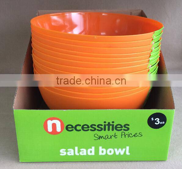 Plastic salad bowl 10 inch round (Orange 151C) in display box packing #TG1005EG