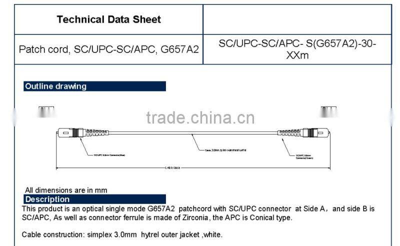 Bendsafe series optical fiber patch cord SC/UPC-LC/UPC SM/MM optional