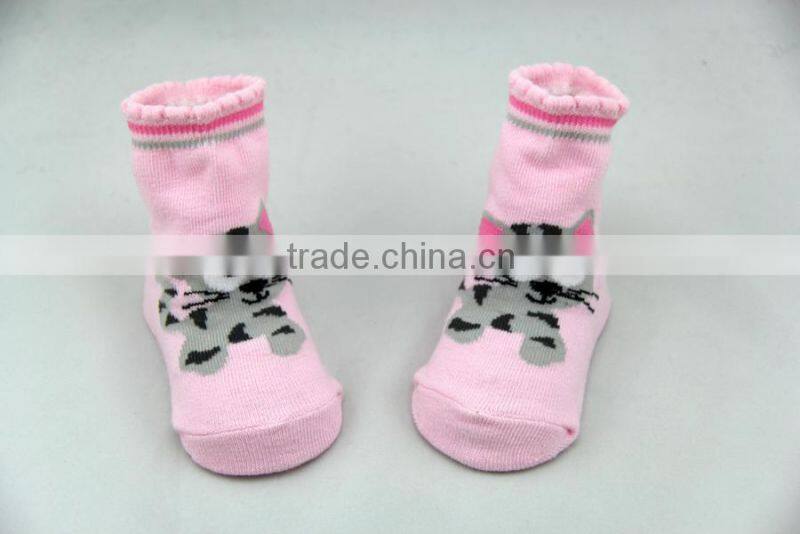 GSB-27 Bulk custom fashion cat design pink baby socks knitting