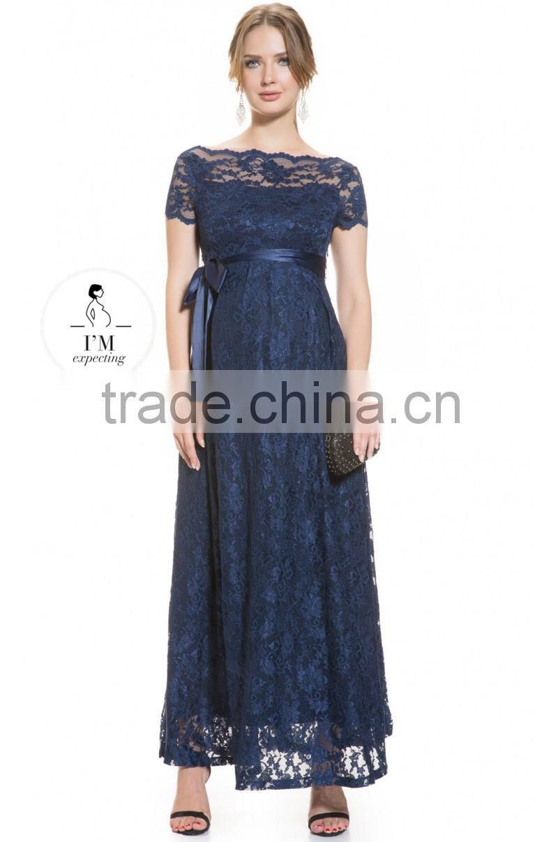 MATERNITY Lace Gown In NAVY dress, long maternity clothes,short sleeve maternity clothing