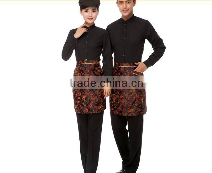 Hotel Chef Kitchen Bar Restaurant Waiter and waitress dark green shirts and black pants Work Uniform