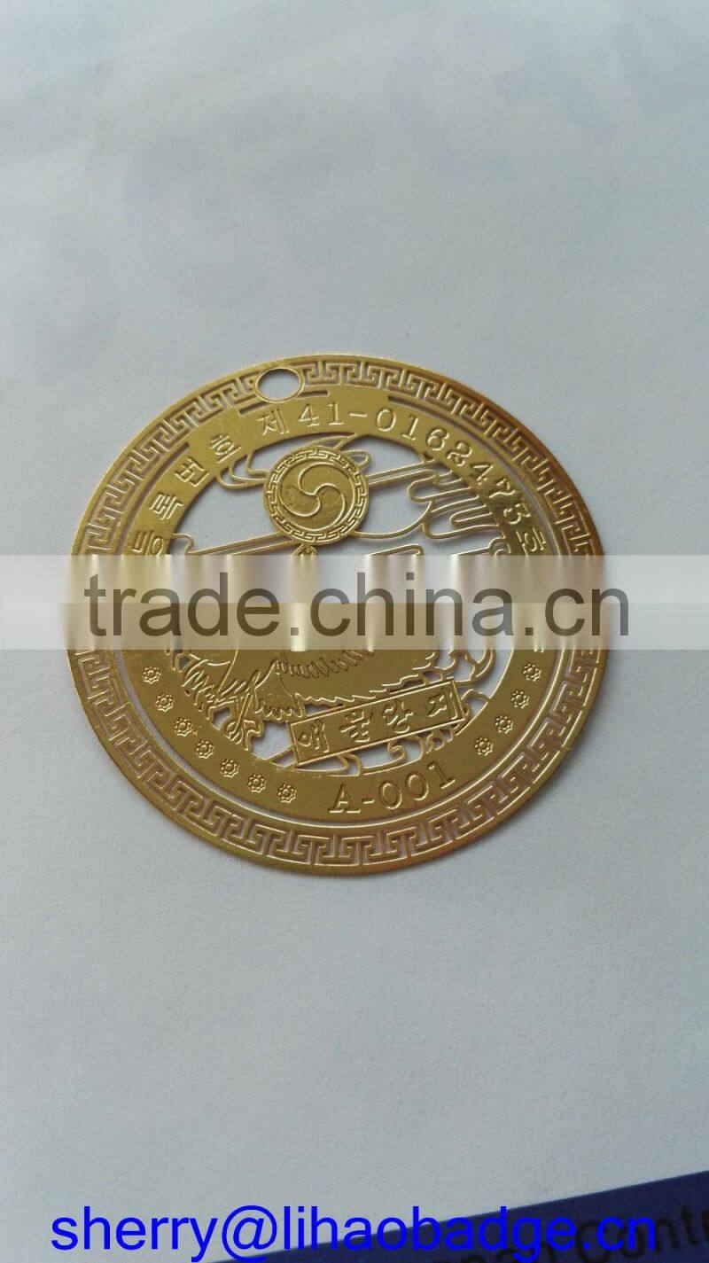 High quanlity hollow out metal badge,silver metal bookmark,stainless steel etched tag