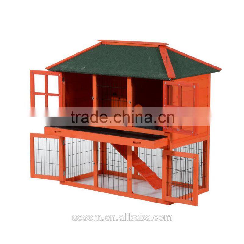 Pawhut Wooden Rabbit House / Wood Bunny Hutch w/ Lower Outdoor Run