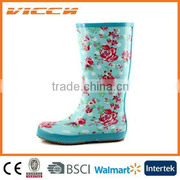 Beautiful summer flower pattern rubber rain boots for women
