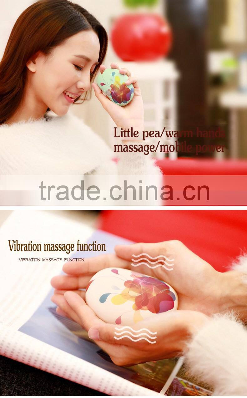 Little pea shape baby rechargeable hand warmer power bank with vibration function