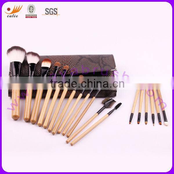18pcs Real Hair Nylon Hair Silver Wood Handle Professional Make up Brushes Set with Faux Crocodile Skin Pouch