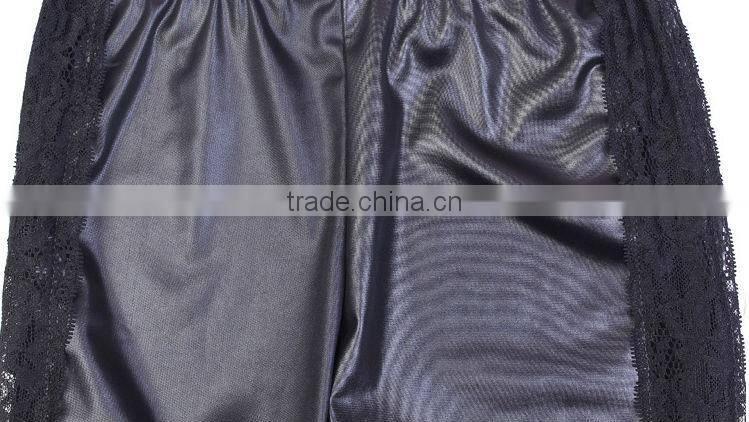 2014 New Hot Sexy Girls Black Faux Leather Leggings With Lace Design Good Breathable Leggings For Women