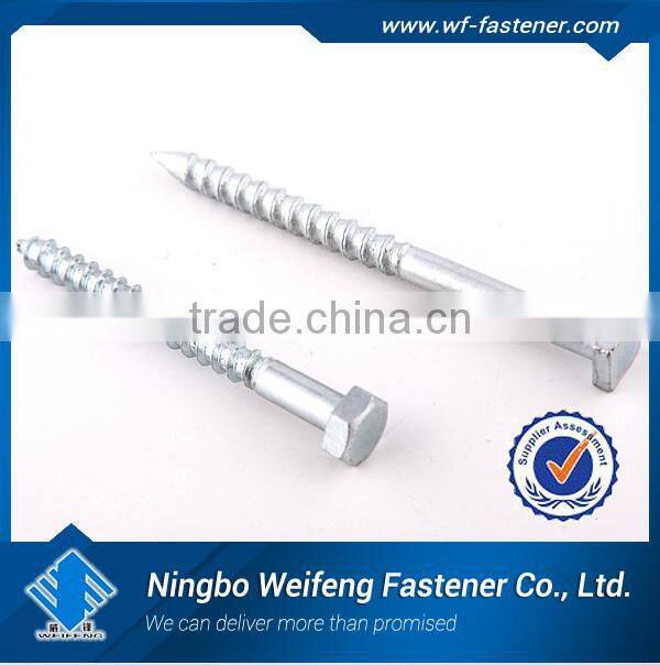 weifeng supplier with competitive price carbon steel Hex head lag wood screws DIN571 ,octa core,wood screw