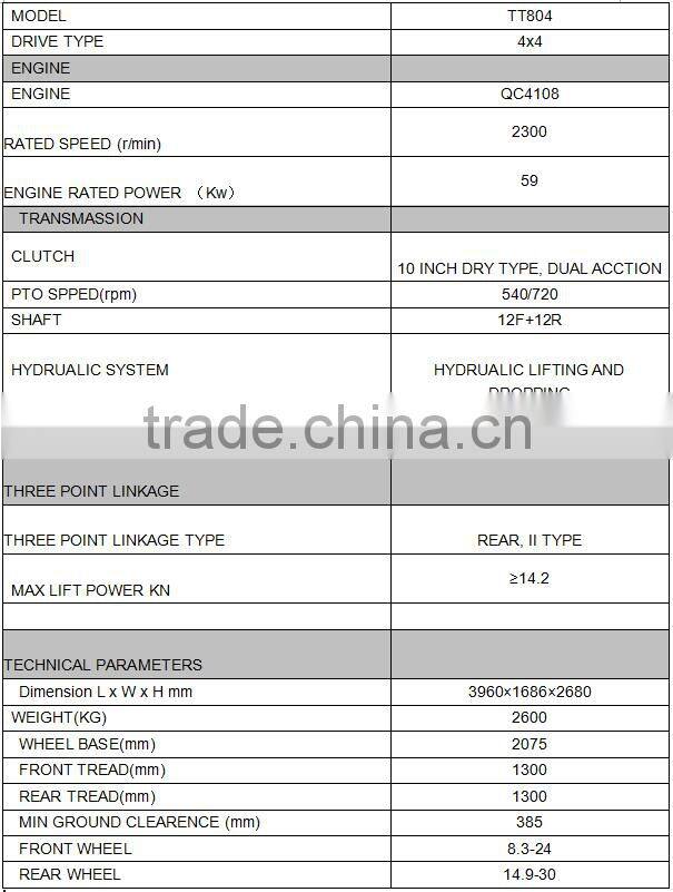 80HP high efficiency small tractor agricultural use