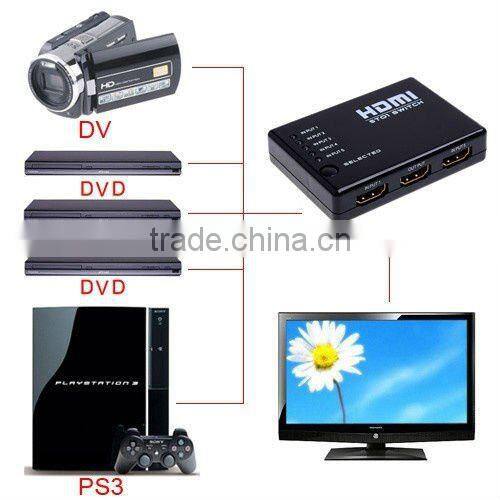 5 Port 1080P Video HDMI Switch Switcher Splitter for HDTV PS3 DVD with IR Remote