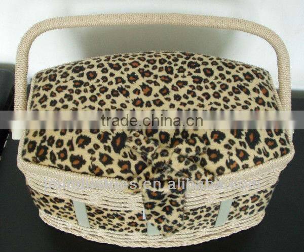Novelty Leopard Printed Fabric Wooden Sewing Kits Box with Tray Inside
