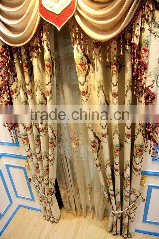 Luxury Embroidery Finished Fabric Curtain /Gold Drapes and Valances