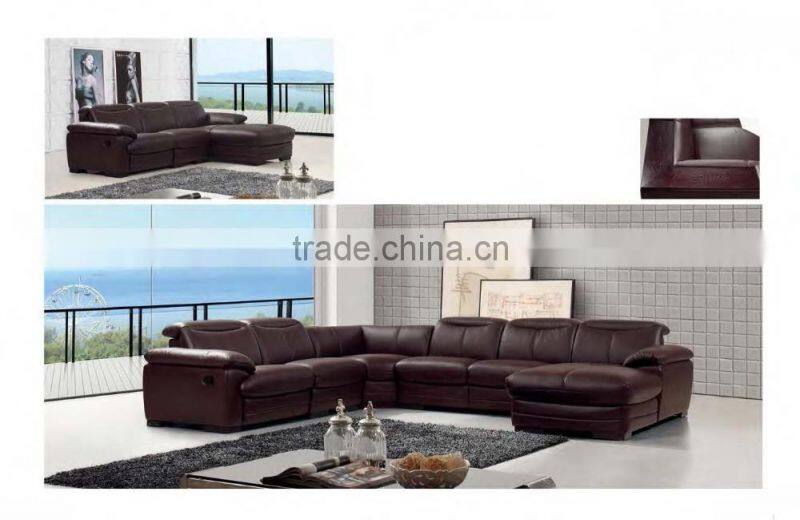 Bisini L Shape Genuine Leather Sofa, L Shape Sofa with Recliner, Modern Recliner Home Sofa Furniture