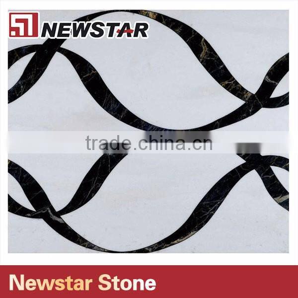 Newstar Good Quality Black And White Weave Marble Tile Waterjet Floor Mosaic