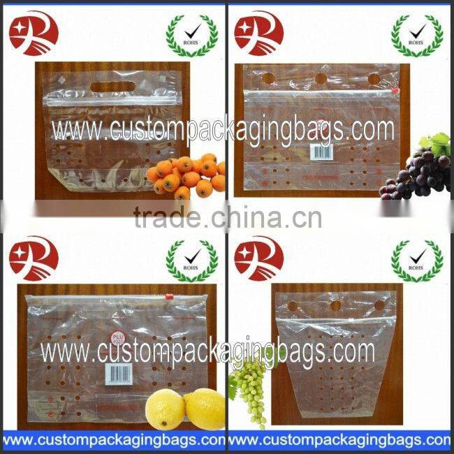 resealable zip lock fruit bag with holes for grape packaging bags