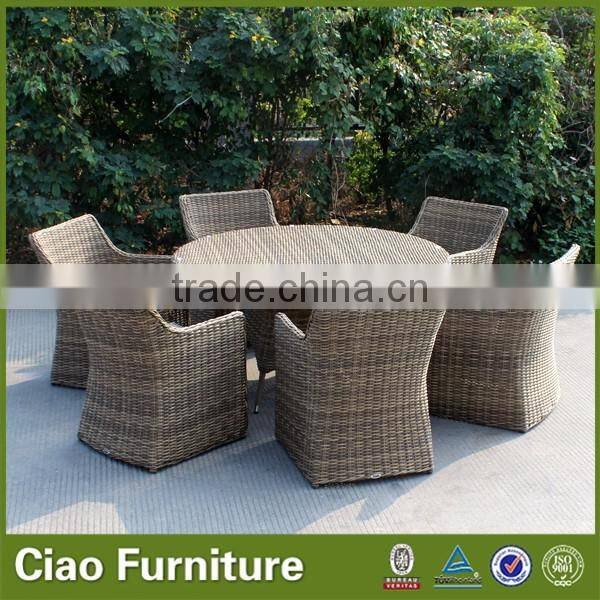 European style luxury rattan dining round table set for 6 persons