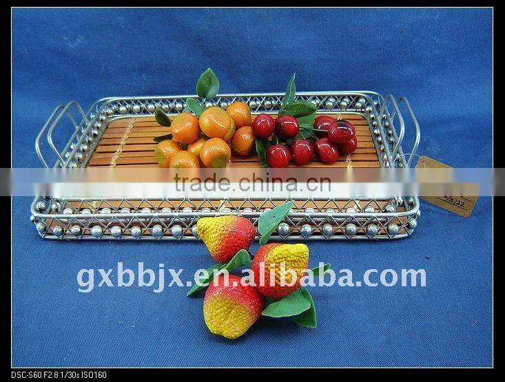 Bamboo wire storage flatware caddy plate with ear handle