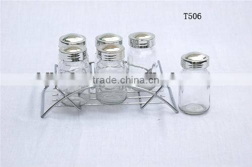 6 pieces clear cylinder glass kit for spices with frame