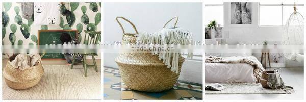 Silver sequin belly basket, seagrass dipped bottom basket, folding basket