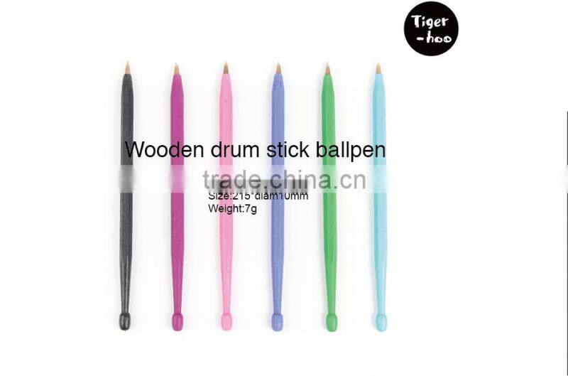 Wooden drum stick blue ink ballpen, New handmade wooden Environmental Ruler Manual Multifunction ballpoint pen ballpen
