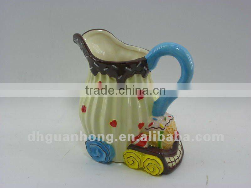Dolomite handpainted ceramic milk jug in train shape