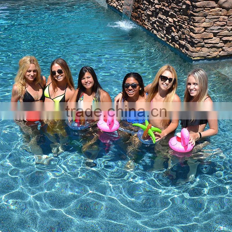 2017 hot selling inflatable toys palm tree flamingo pool floating drink holder ourdoor swimming pool party toys cup holders