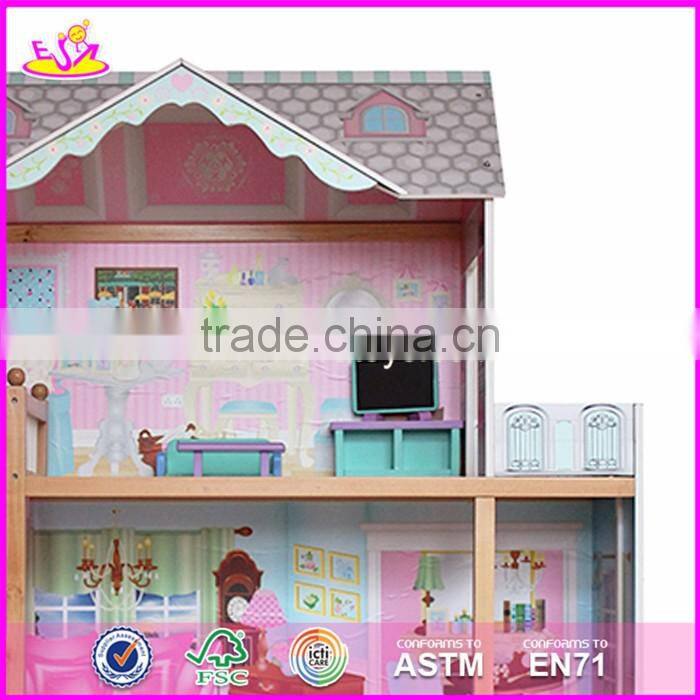 2017 Best design luxurious three floors wooden kids modern dollhouse with furniture W06A247