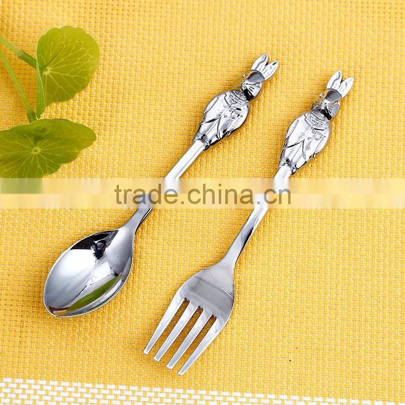 New design hot selling rabbit shape zinc material kids spoon and fork cutlery set