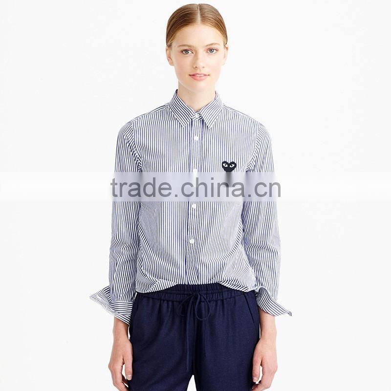 Europe style women striped dress shirt tops long sleeve cotton blouse