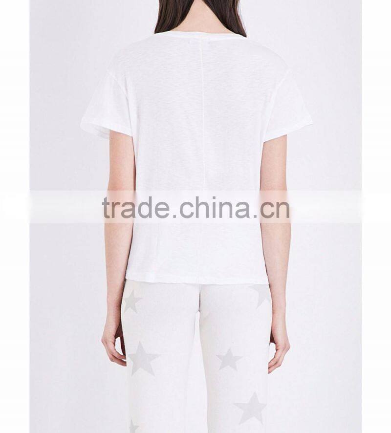 Dropped Shoulders Short Sleeves Star Printed Cotton Jersey T-shirt(DQE0255T)
