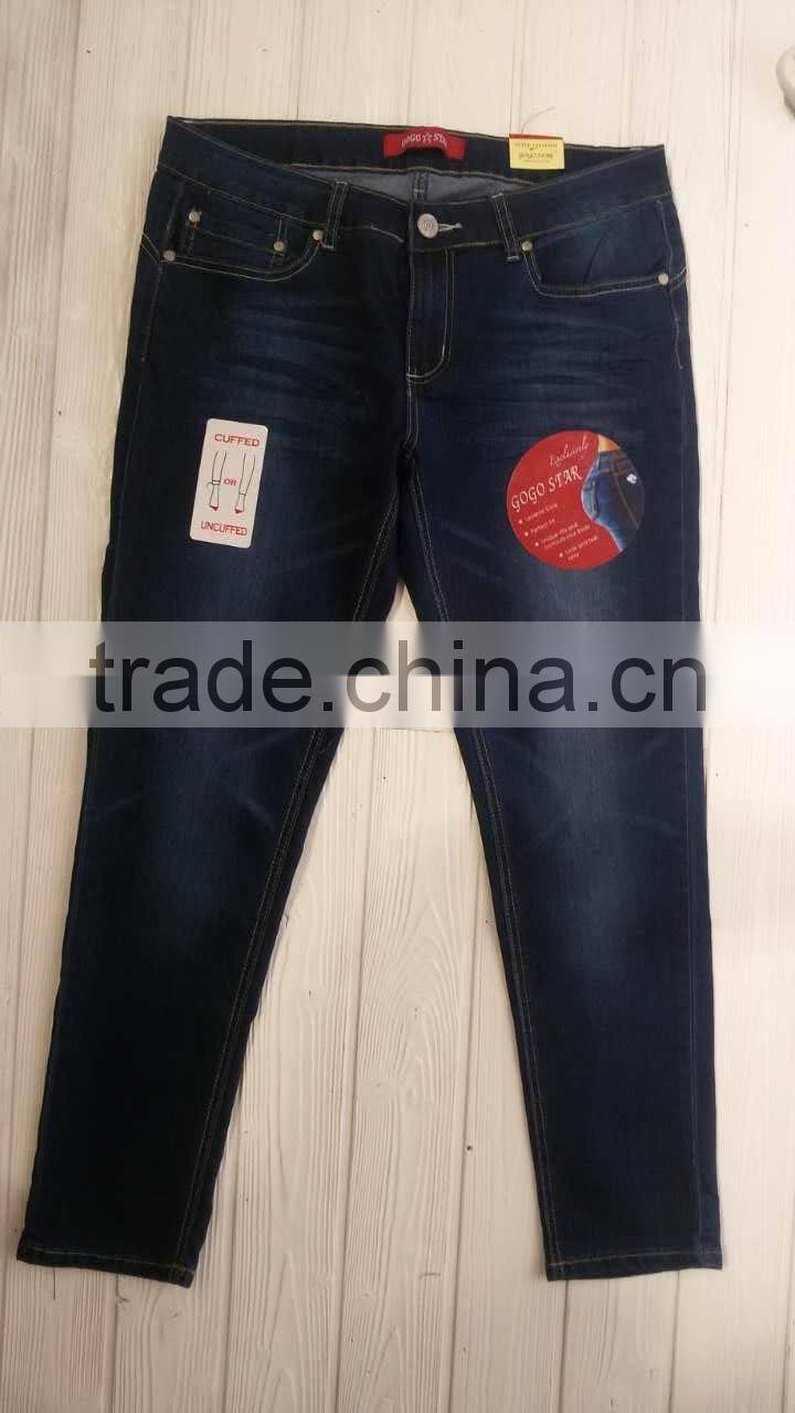 GZY Guangzhou stock lots slim fit narrow feet elastic jeans for lady