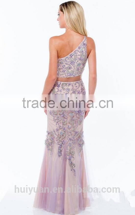2015 sexy beaded evening one shoulder prom dress pattern