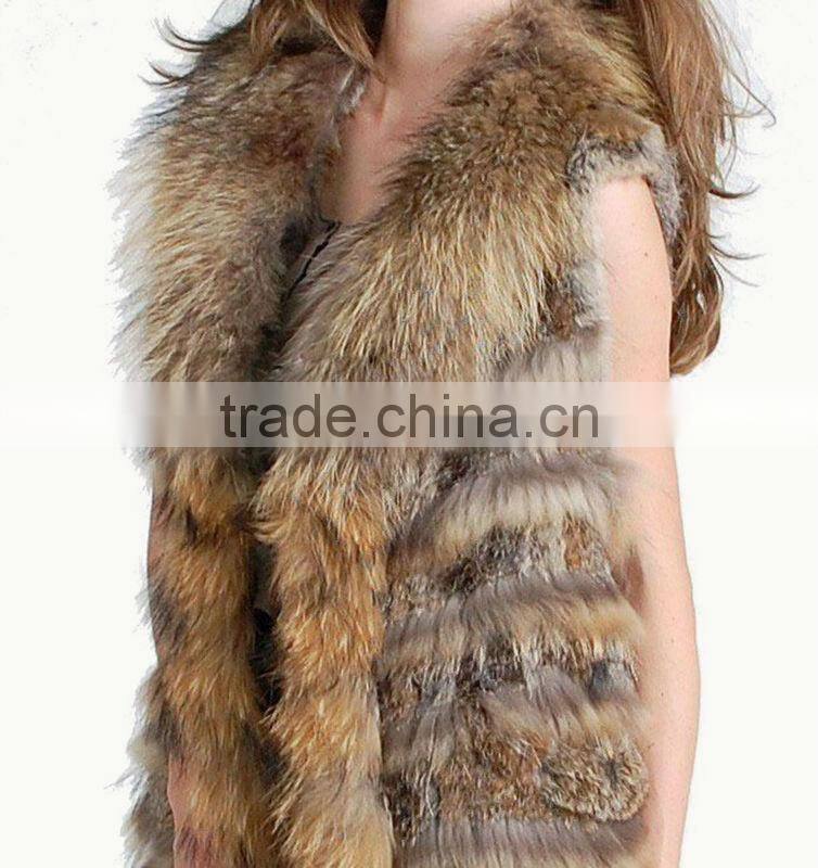 CX-G-B-116A Europe Design Natural Rabbit Fur Sleeveless Long Vest