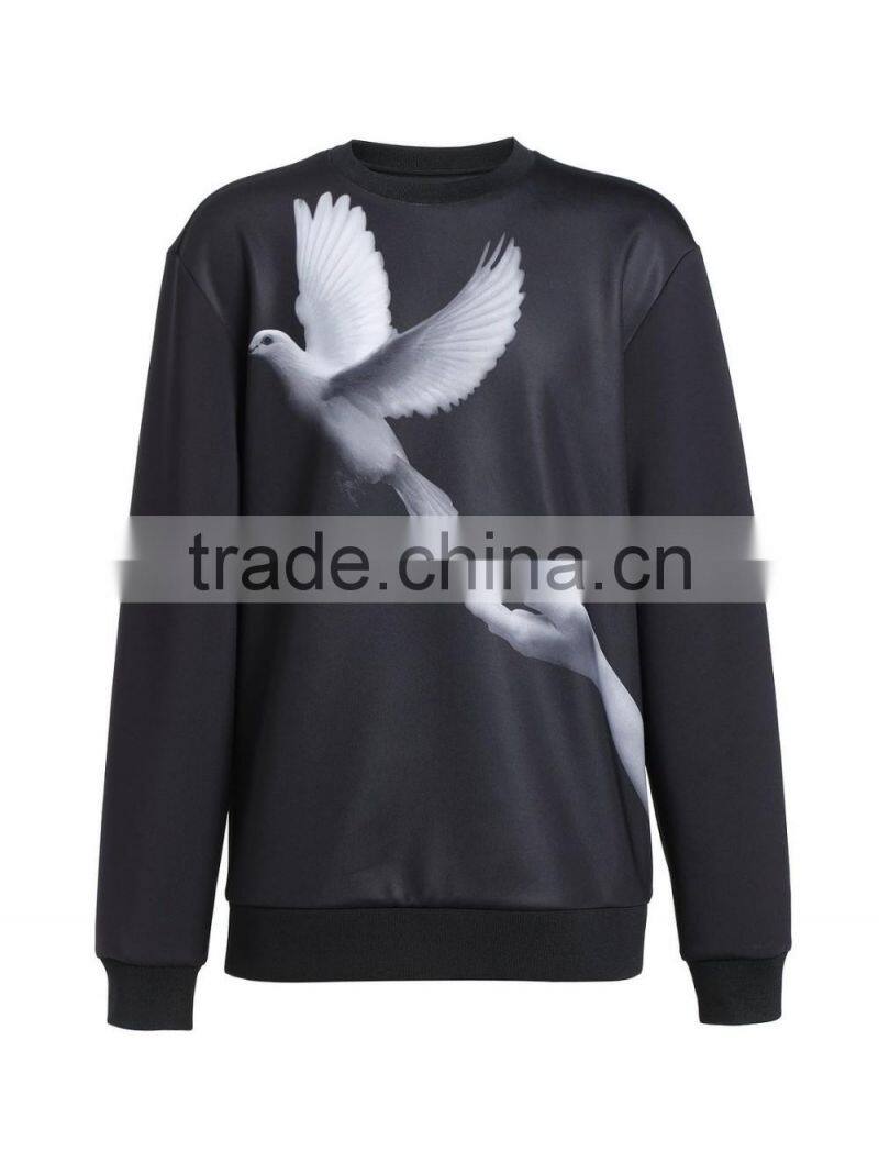 fashion printing O-neck long sleeve black thin pullover jersey t shirt for men