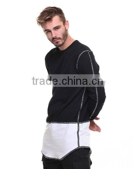 Fields French Terry fabric rounded neck hem printed trim Drop Tee color block t shiet for men