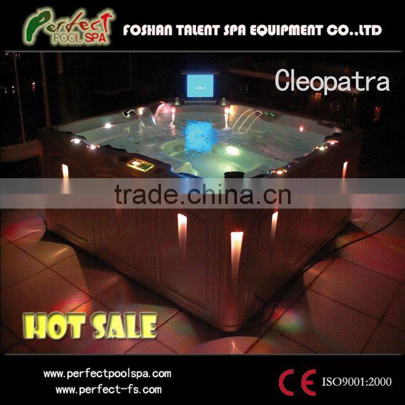 Family joyful outdoor spa/ whirlpool/hot tub with theraphy center