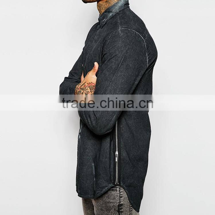 Zip Detail Shirt In Heavy Wash Shirt Men Long Sleeve Shirt