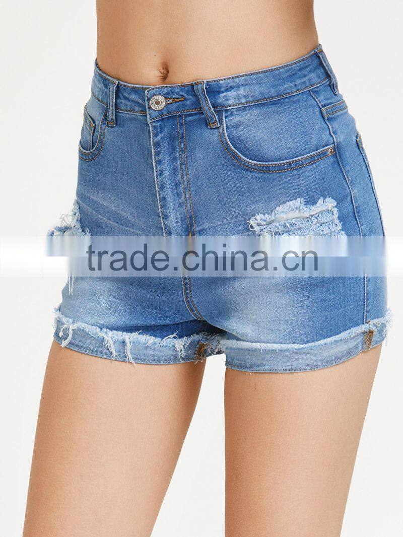 Bleach Wash Ripped Denim Shorts Skinny stretch Zipper Fly Casual Rock Denim Pants Summer Women Shorts