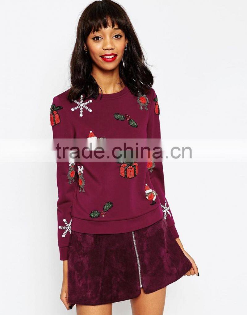 Beautiful Christmas Red Color Pullover Hooded Sweater For Women