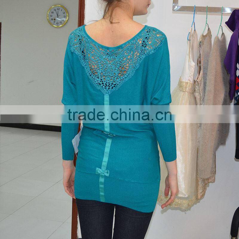 2014 Direct factory sale 2014 lace belt knit dress sweater for weman