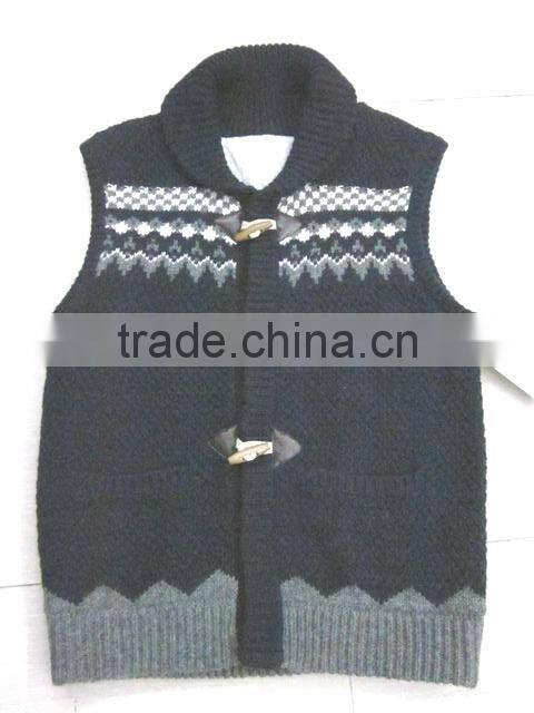 2016 Fancy Sleeveless Horn Button Men Heavy Knit Cardigan Sweater waistcoat