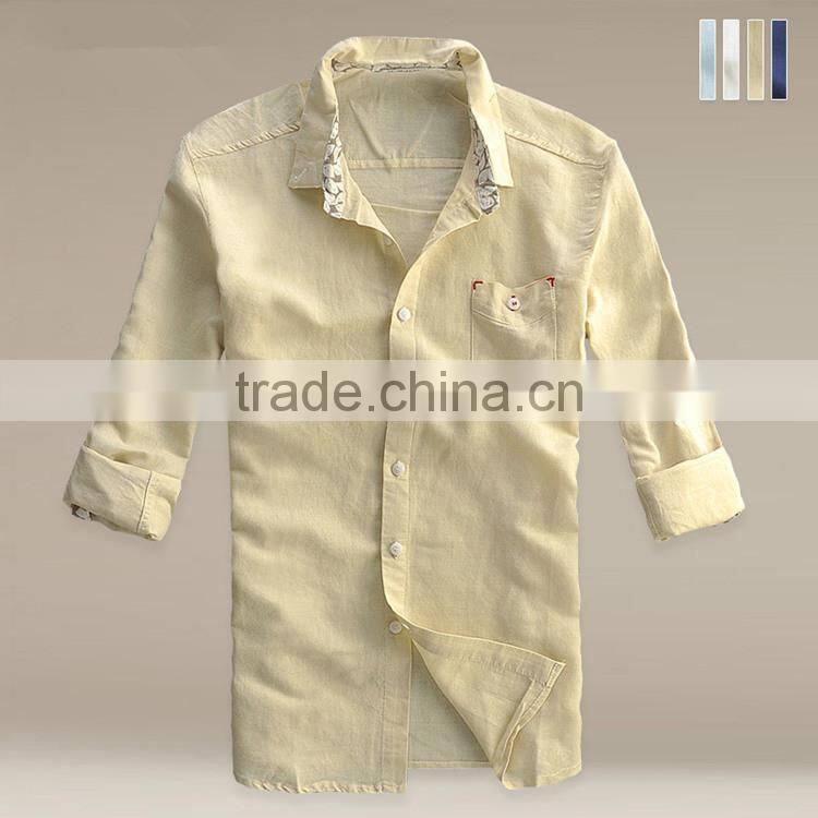 2015 100%cotton Customized feather Embroidered slim fit men dress basic shirt wholesale